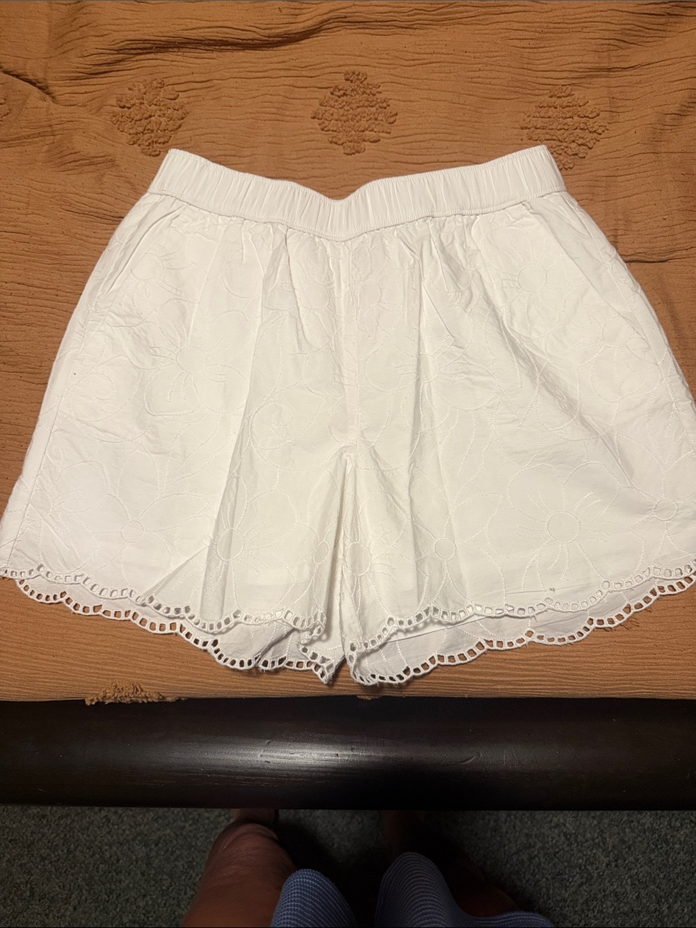 LOFT White Eyelet Lace-Trim High Waist Shorts